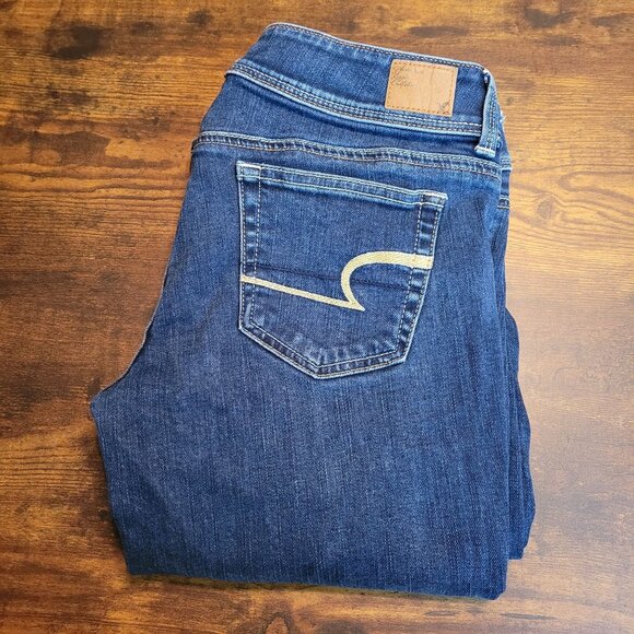 American Eagle Jeans 8 R Slim Boot Low Rise Stretch Medium Dark Wash - Picture 3 of 11